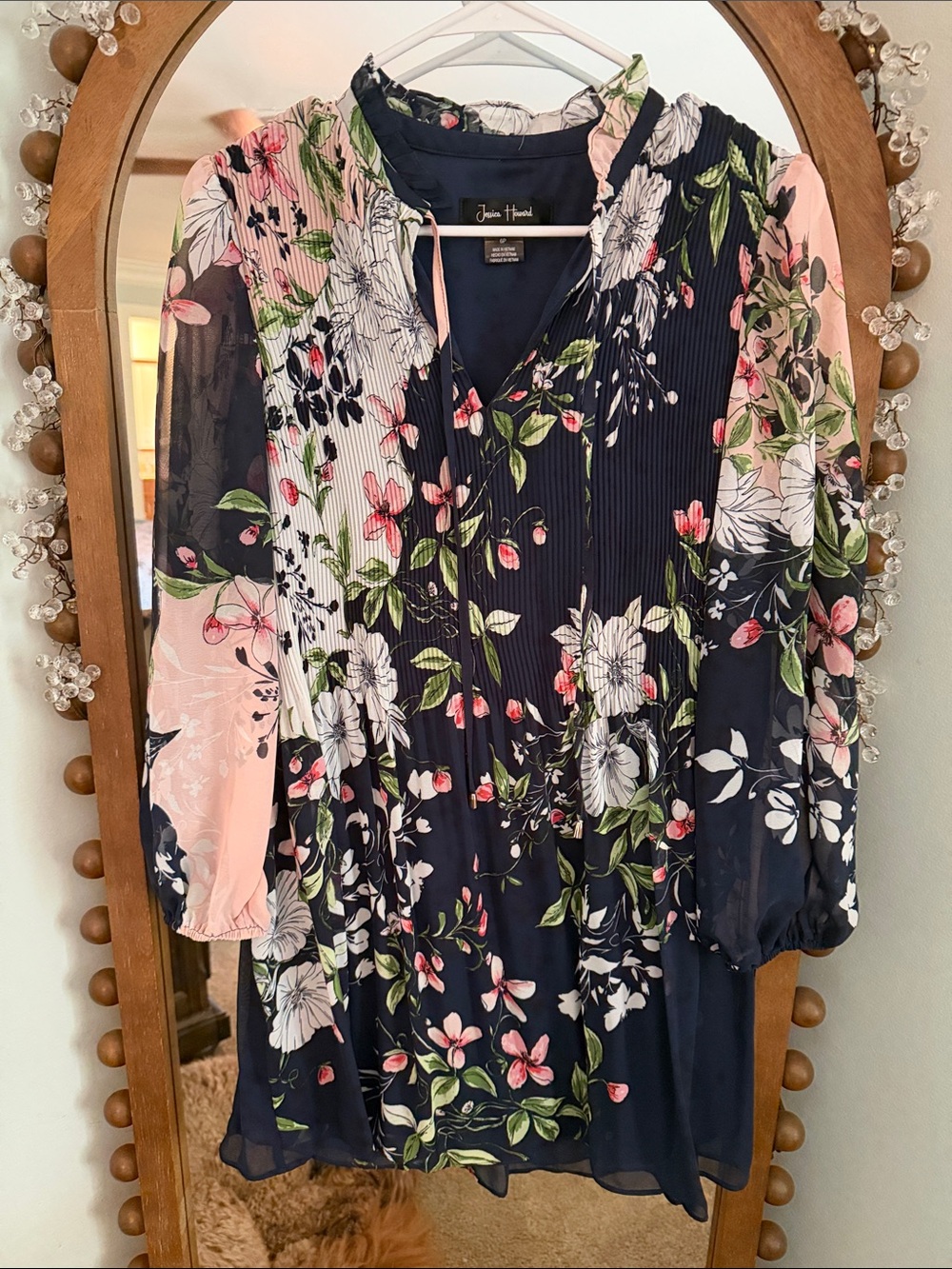Jessica Howard Navy Floral Pleated Tunic with Pink Accents